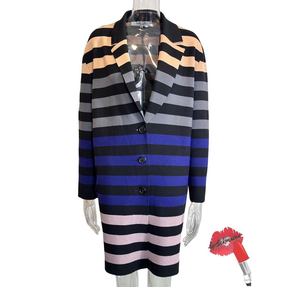 Diane Von Furstenberg Duster Womens Sizeโ P Petite Striped Open Jacket Designer
